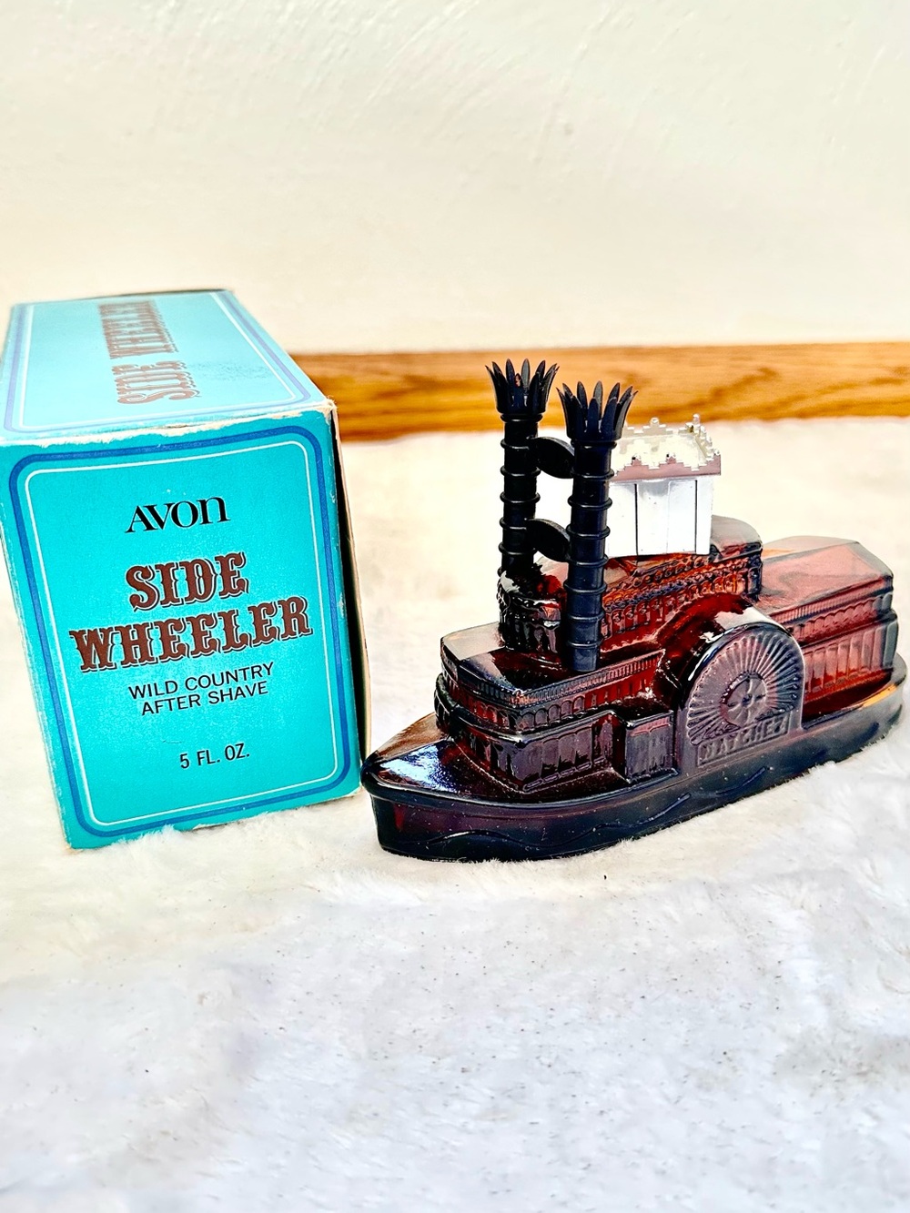 Vintage Empty 1970s Avon “Side Wheeler” Steamboat Decanter With Box